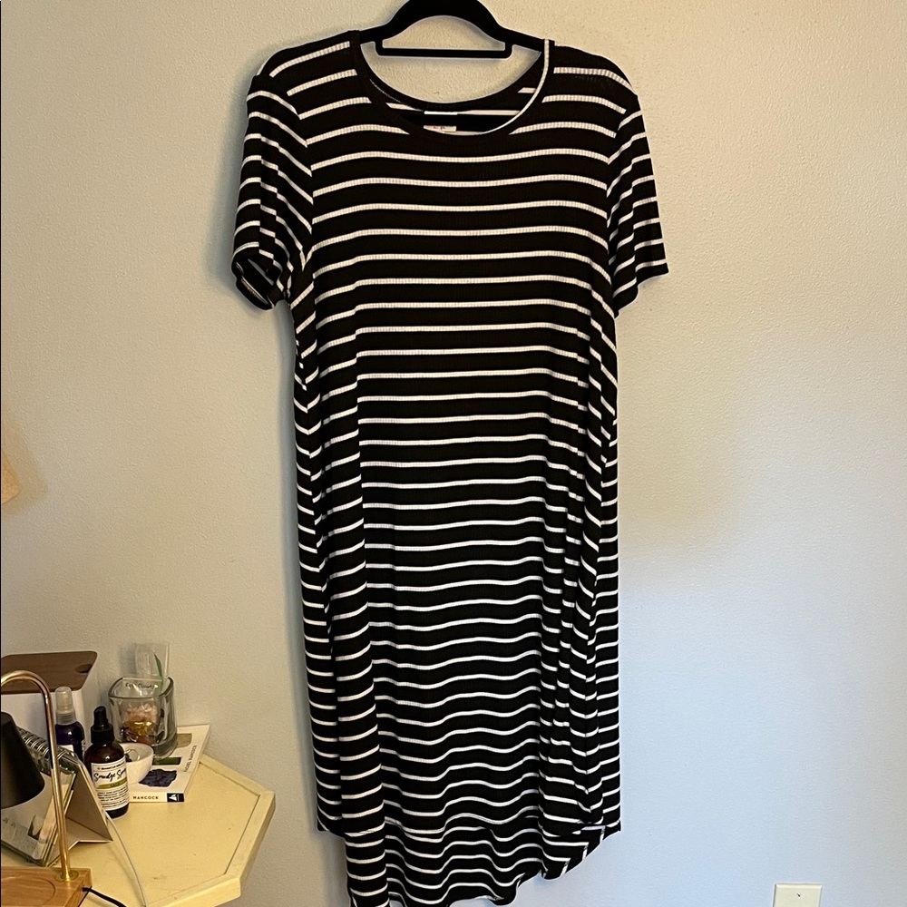 LuLaRoe Black and White Striped Midi Dress